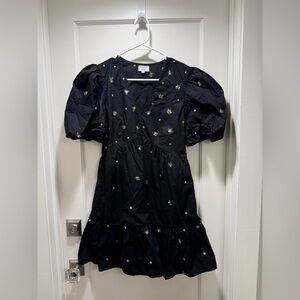 Elegant Black Embroidered Bug Dress